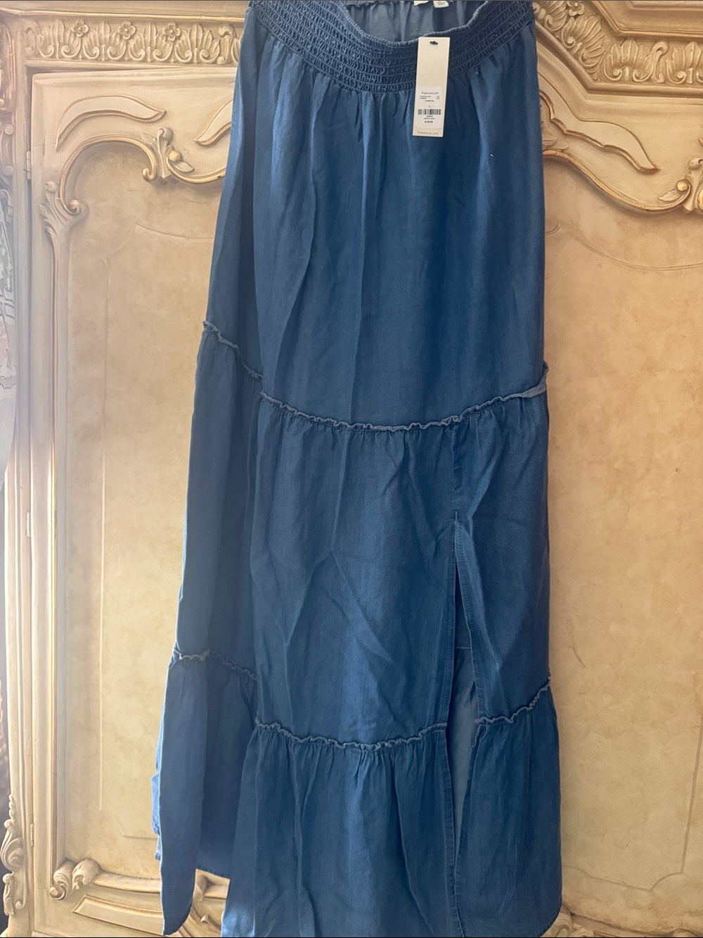 Francesca's Collections Navy Tiered Maxi Skirt with Side Slit